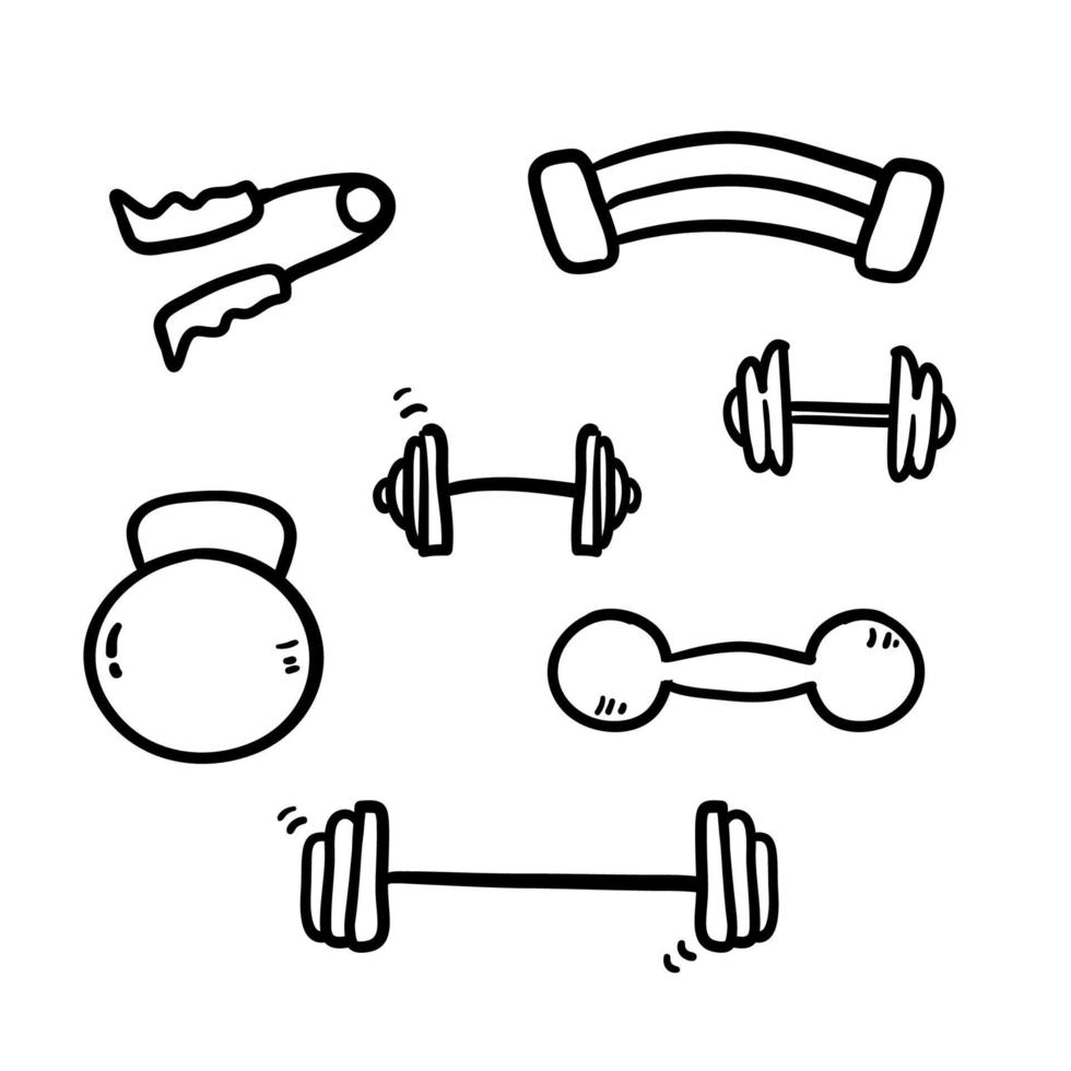 hand gezeichnete gekritzeleignungsgeräte und übungsillustrationsvektor vektor