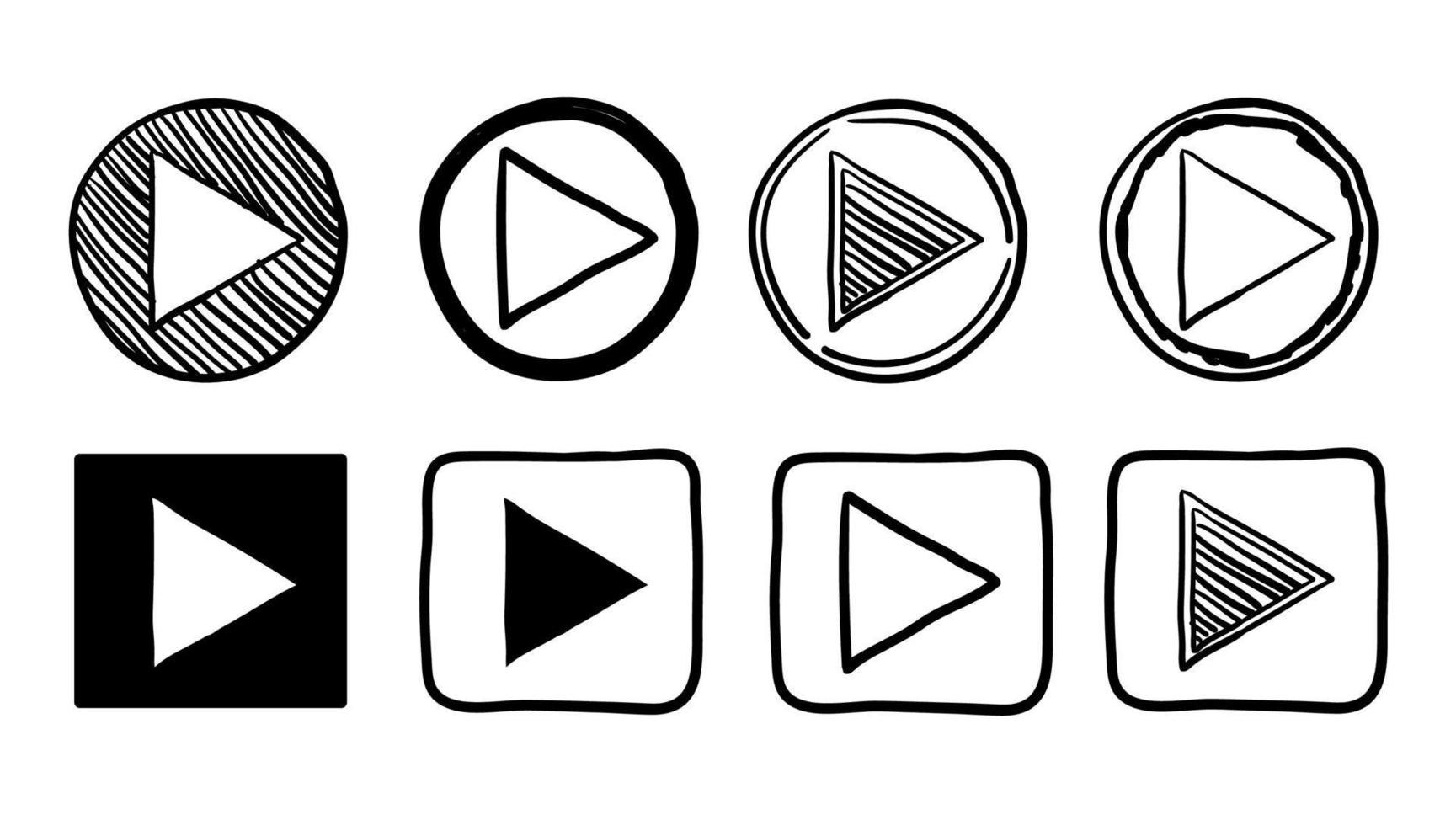Sammlung von Player-Button-Symbolzeichen mit handgezeichnetem Doodle-Stil-Vektor vektor