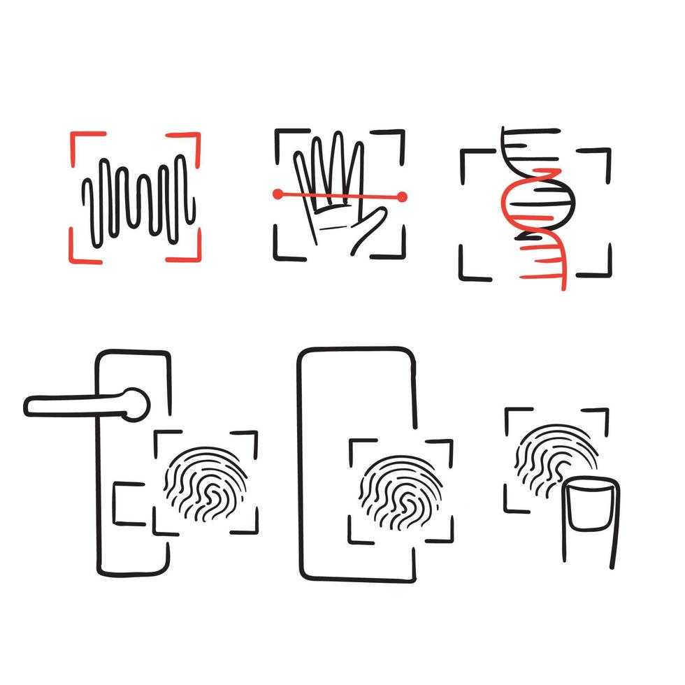 handritad doodle biometrisk och autentisering ikon illustration symbol isolerade vektor