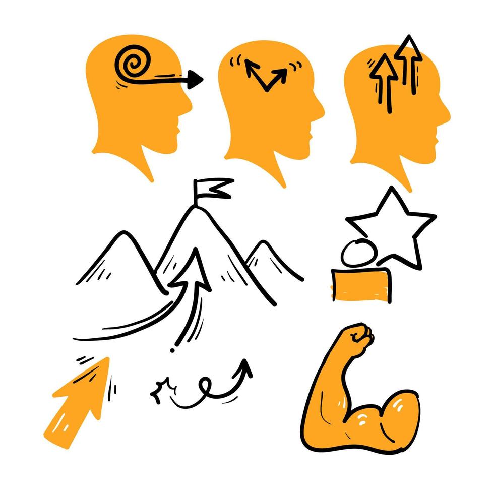 handritad doodle ikon symbol relaterad till uthållighet, beslutsamhet, målmedvetenhet, självsäkerhet, strävan efter utveckling. isolerad bakgrund vektor