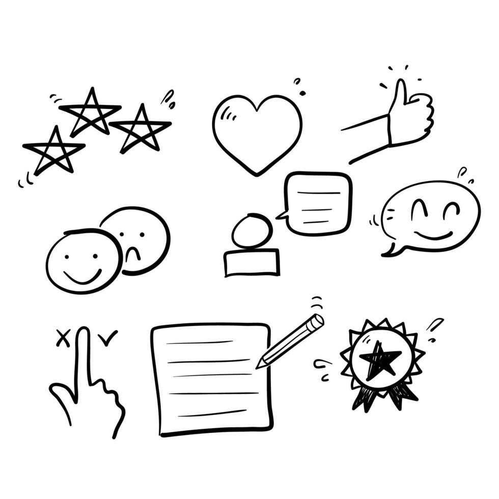 handritad doodle feedback och granska tunna ikoner illustration symbol vektor