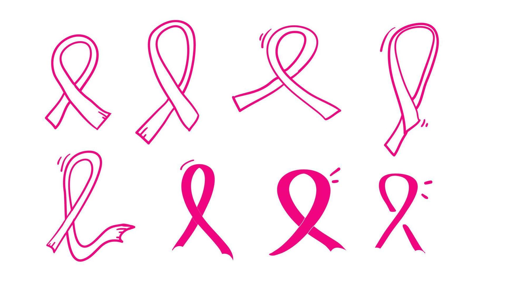 Rosa Schleifensymbol für Brustbewusstseinsmonat mit handgezeichnetem Doodle-Stil-Vektor vektor