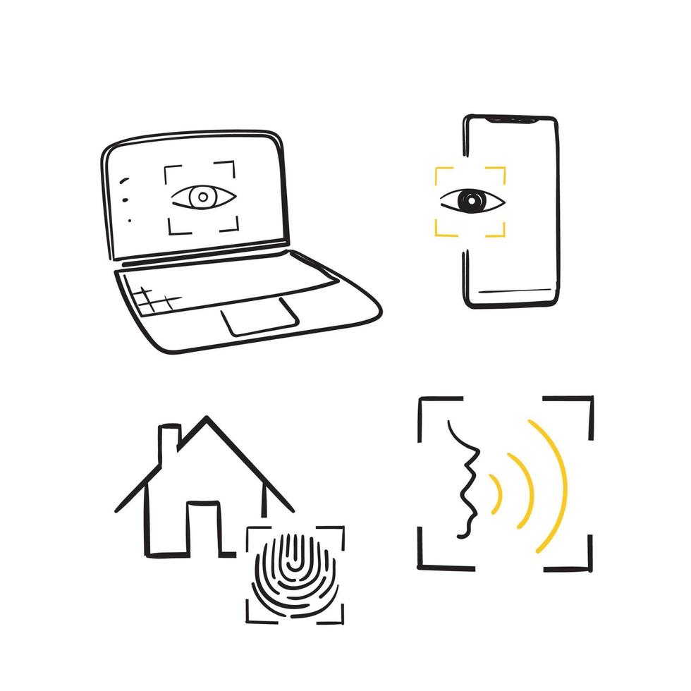 hand gezeichnetes biometrisches und authentifizierungsikonenillustrationssymbol des gekritzels lokalisiert vektor