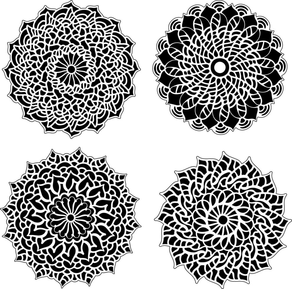 mandala-set florale vintage-dekoration schwarz-weiß-elemente vektor