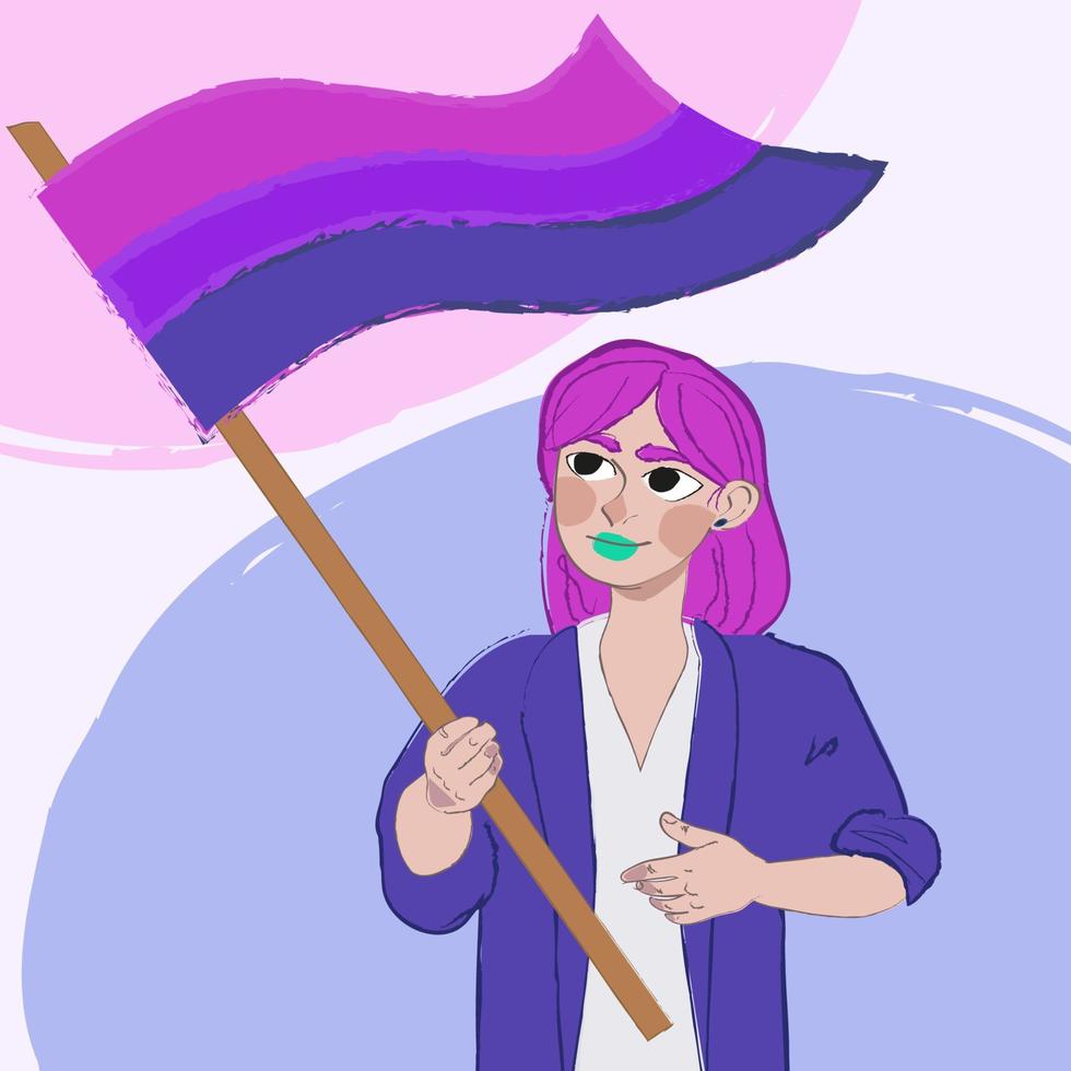 lgbt-illustration bisexuelles mädchen mit fahnenmast vektor