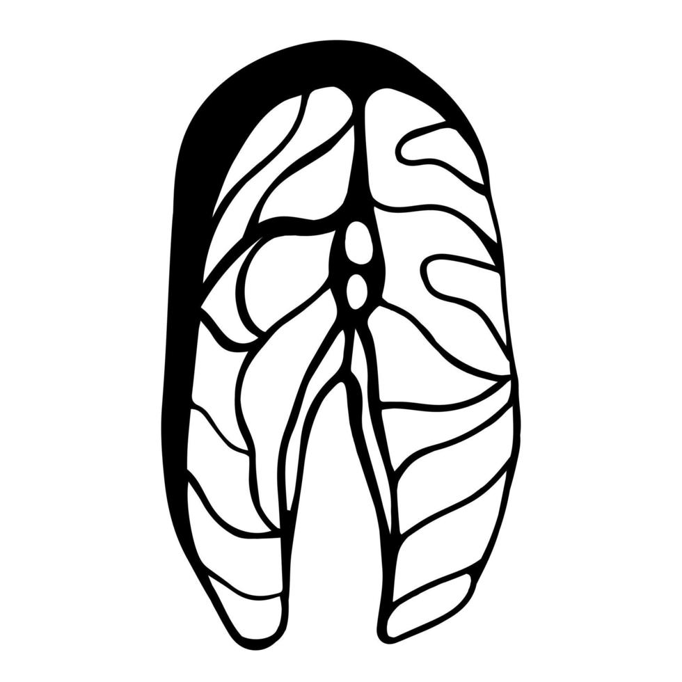 ein Stück roher frischer Fisch. Vektorsymbol isoliert auf weißem Hintergrund. handgezogenes Lachssteak. schwarzes gekritzel, einfarbig vektor