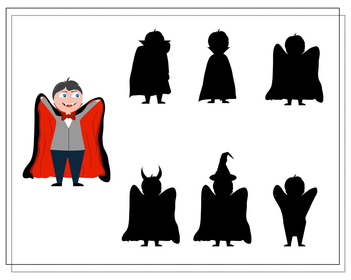 Spiel für Kinder finde den richtigen Dracula-Schatten, vektor