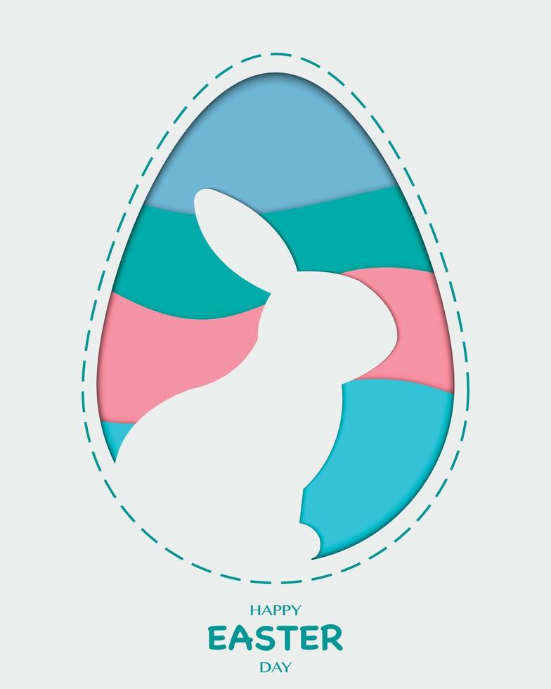 glad påskdag med färgglada ägg och kanin vektor