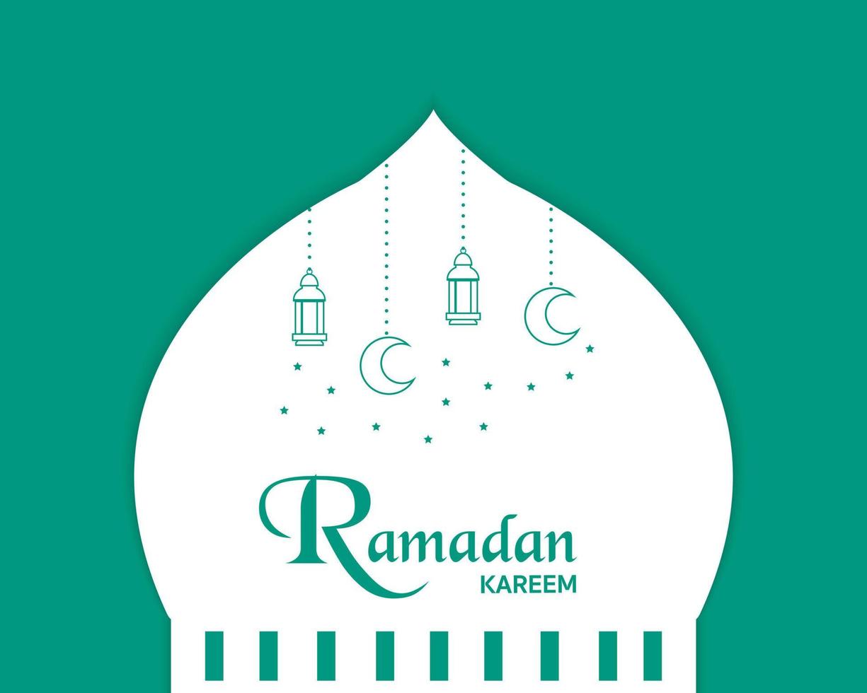 ramadan kareem enkel med moské och lykta vektor
