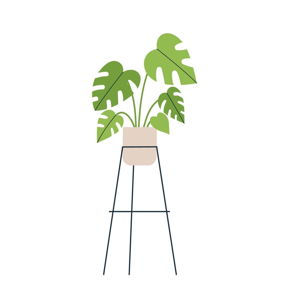 abstrakte Monstera auf Bodenständer. clipart zimmerpflanze. flache vektorillustration. vektor