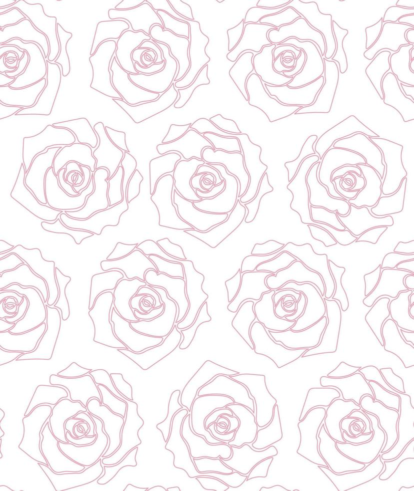 rosa rosor seamless mönster. rosa kontur på en vit bakgrund. handritade monokrom vektorillustration. vektor