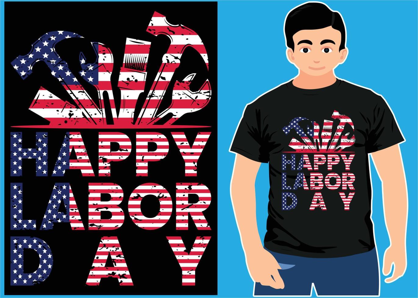 glücklicher Tag der Arbeit. Labor Day T-Shirts mit amerikanischer Flagge. vektor