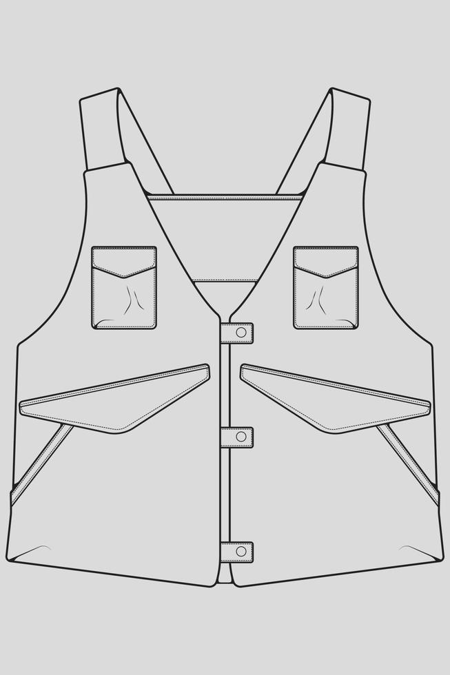 bröstvästväska konturritning vektor, bröstvästväska i skissstil, kontur för träningsmall, vektorillustration. vektor