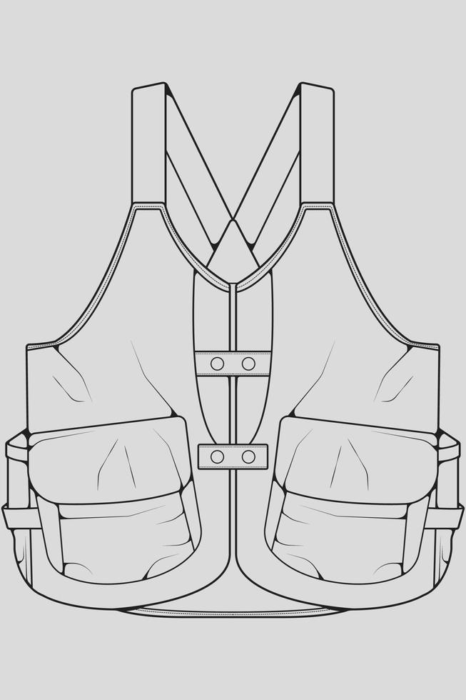 Brustwestentasche Umrisszeichnungsvektor, Brustwestentasche in einem Skizzenstil, Umriss der Turnschuhvorlage, Vektorillustration. vektor