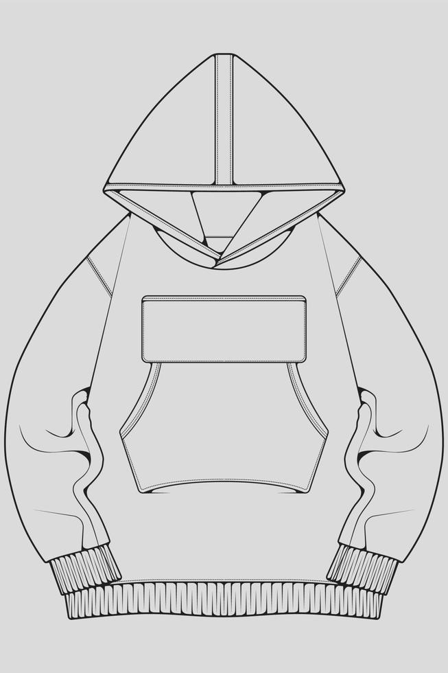 Hoodie übergroßer Umrisszeichnungsvektor, Hoodie übergroß in einem Skizzenstil, Umriss der Turnschuhvorlage, Vektorillustration. vektor