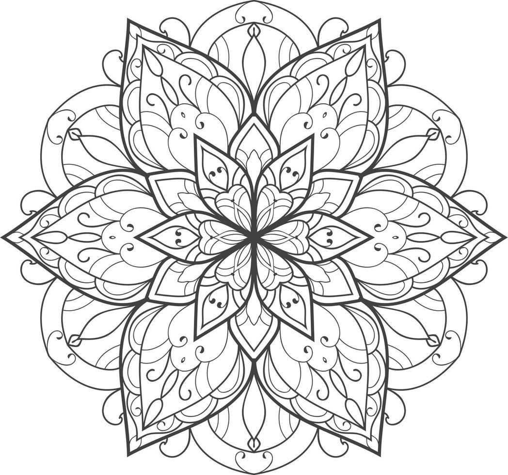 Schwarz-Weiß-Kreis-Mandala-Blume kostenloser Vektor