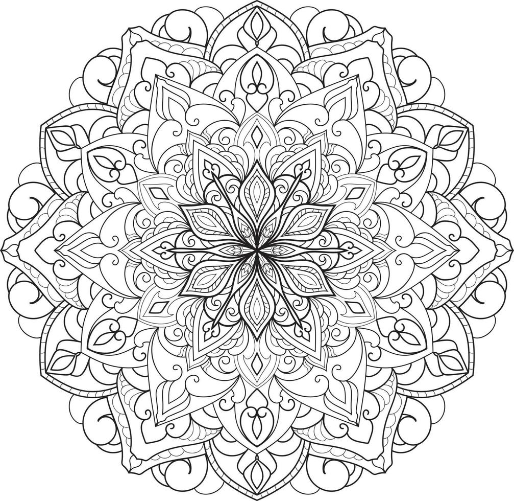 Schwarz-Weiß-Kreis-Mandala-Blume kostenloser Vektor