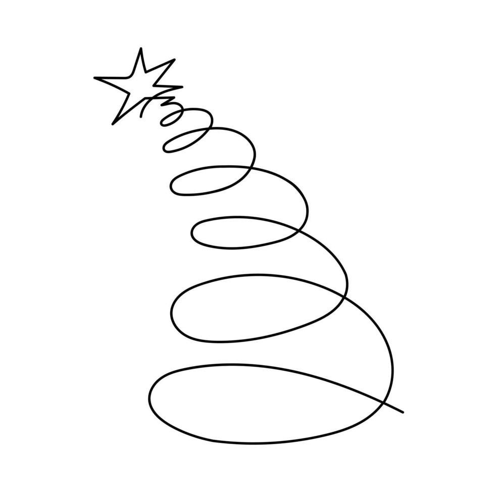 weihnachtsbaum lineare kunst kontinuierliche linienzeichnung der baumweihnachtsvektorillustration vektor