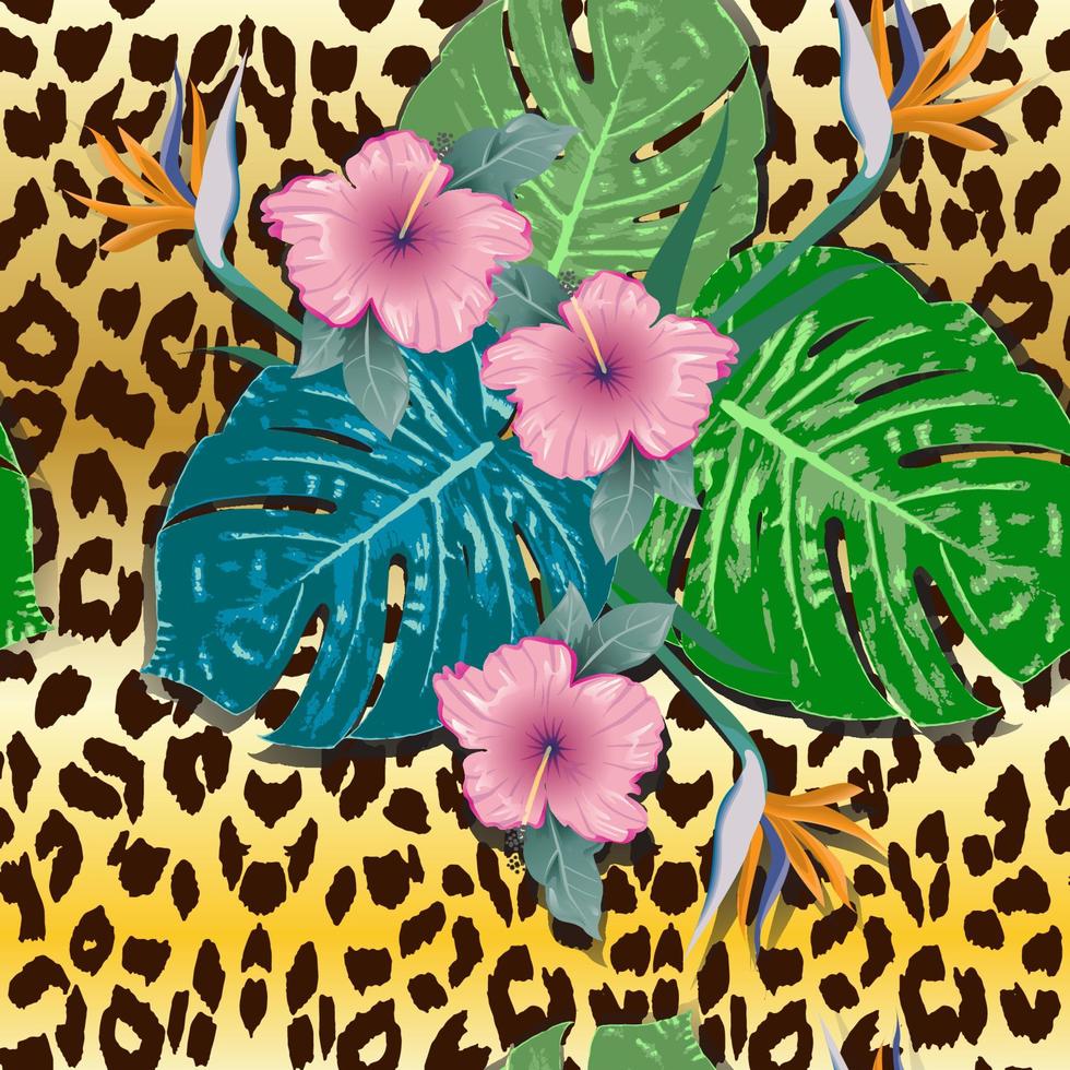 monstera tropiska blad och blommor vektorillustration. sommartryck. vektor banner. bläck line art design. seamless mönster.