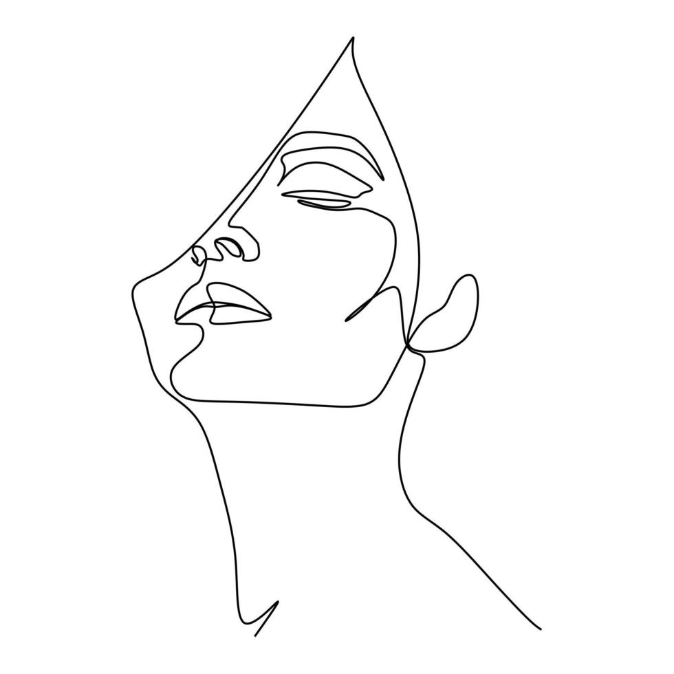 einzelne fortlaufende Linienzeichnung des Gesichts der jungen Schönheit modischer sinnlicher Frau. vektor handgezeichnete illustration