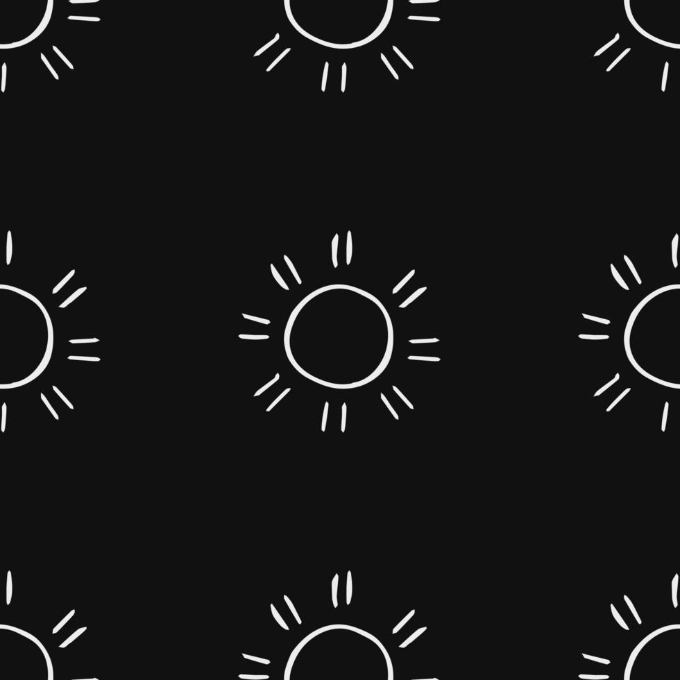 nahtloses Muster mit Sonnensymbolen. Gekritzel-Sonnensymbole auf schwarzem Hintergrund. Gekritzelsommerikonen. nahtloses muster des sommers. Urlaub Vektormuster vektor