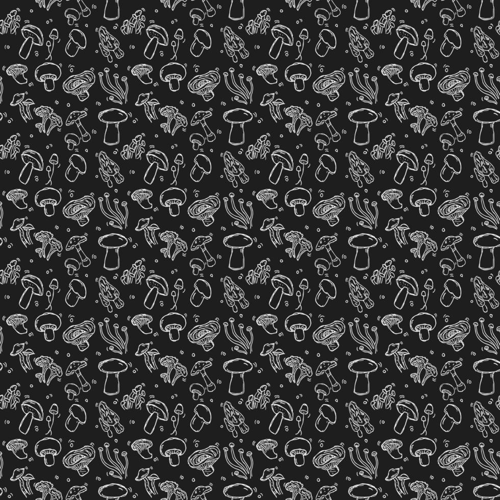 sömlös vektor mönster med svamp. doodle vektor med svamp ikoner på svart bakgrund. vintage svamp mönster, söta element bakgrund för ditt projekt, meny, café butik