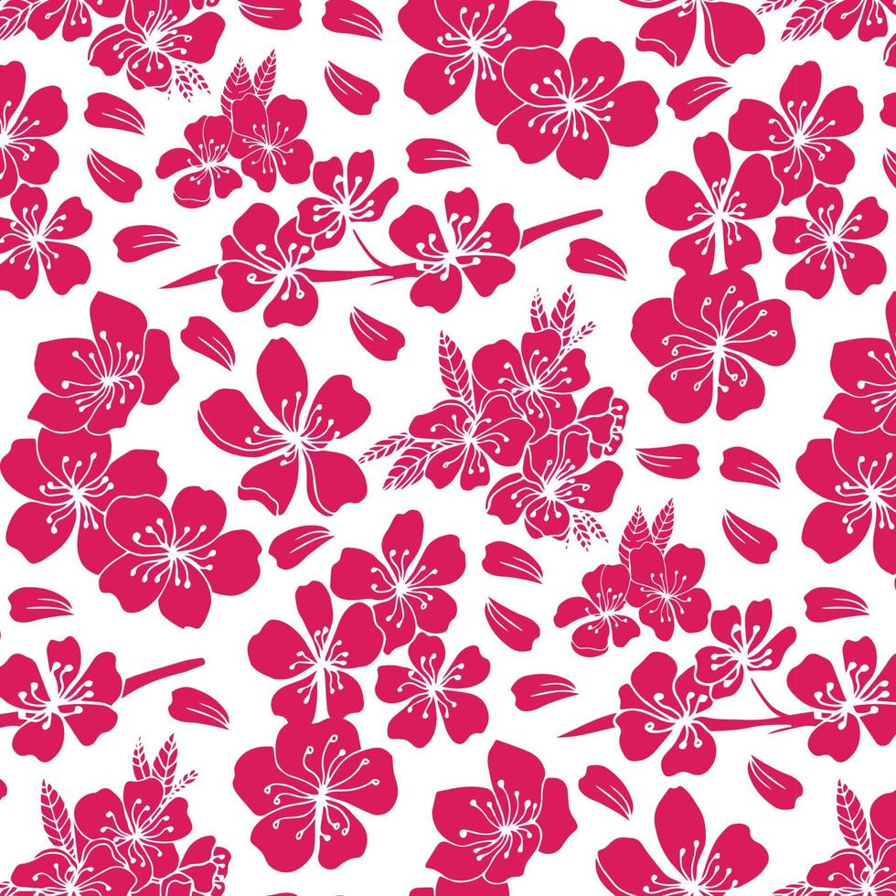 rosa blommor av sakura seamless mönster på en vit bakgrund. vektor