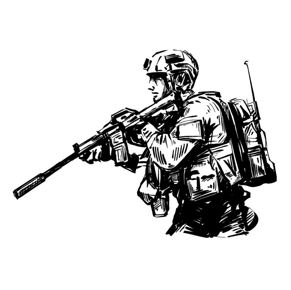 der Scharfschützensoldat im Zeichenstil auf dem Schlachtfeld vektor
