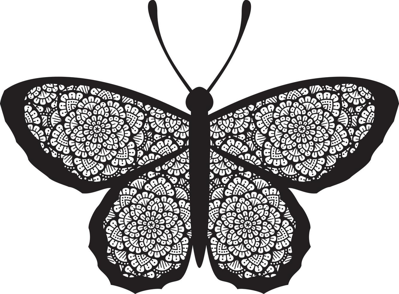 Mandala-Schmetterling schwarz und weiß. Vektor-Illustration. Boho-Design. vektor