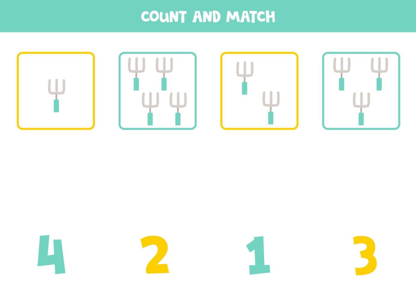 räknespel för barn. räkna alla handgafflar och matcha med siffror. arbetsblad för barn. vektor