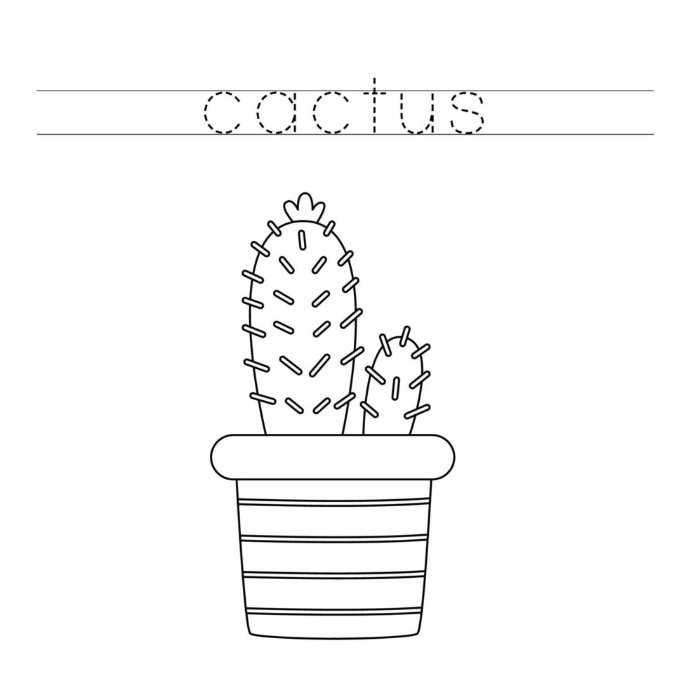 Verfolgen Sie die Buchstaben und färben Sie Kaktus. Handschriftübungen für Kinder. vektor