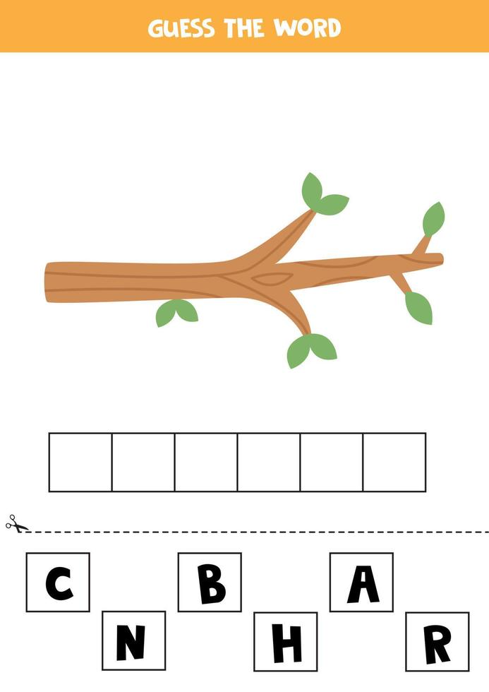 Rechtschreibspiel für Kinder. Cartoon-Ast. vektor