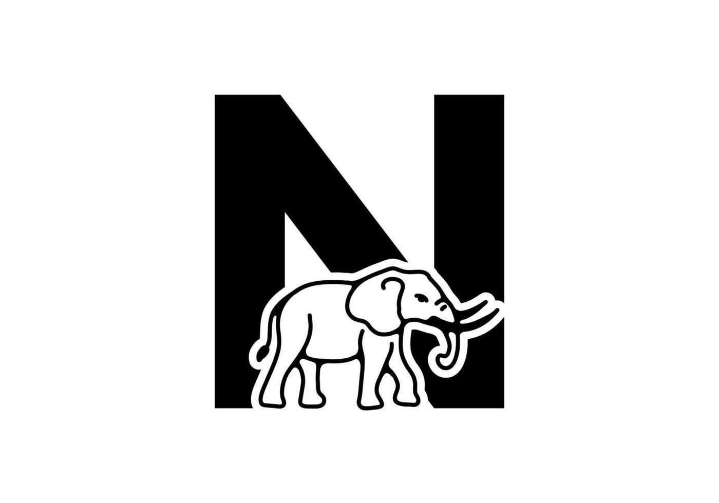 initial bokstav n med elefantformad linjeteckning vektor