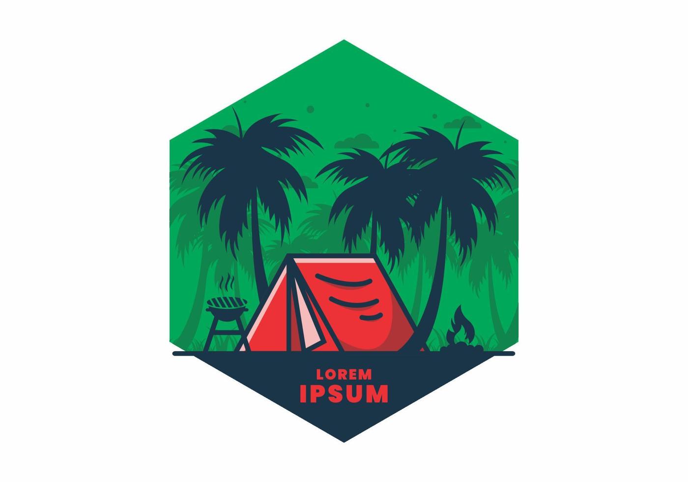 färgglada campingtält och kokospalmer illustration vektor