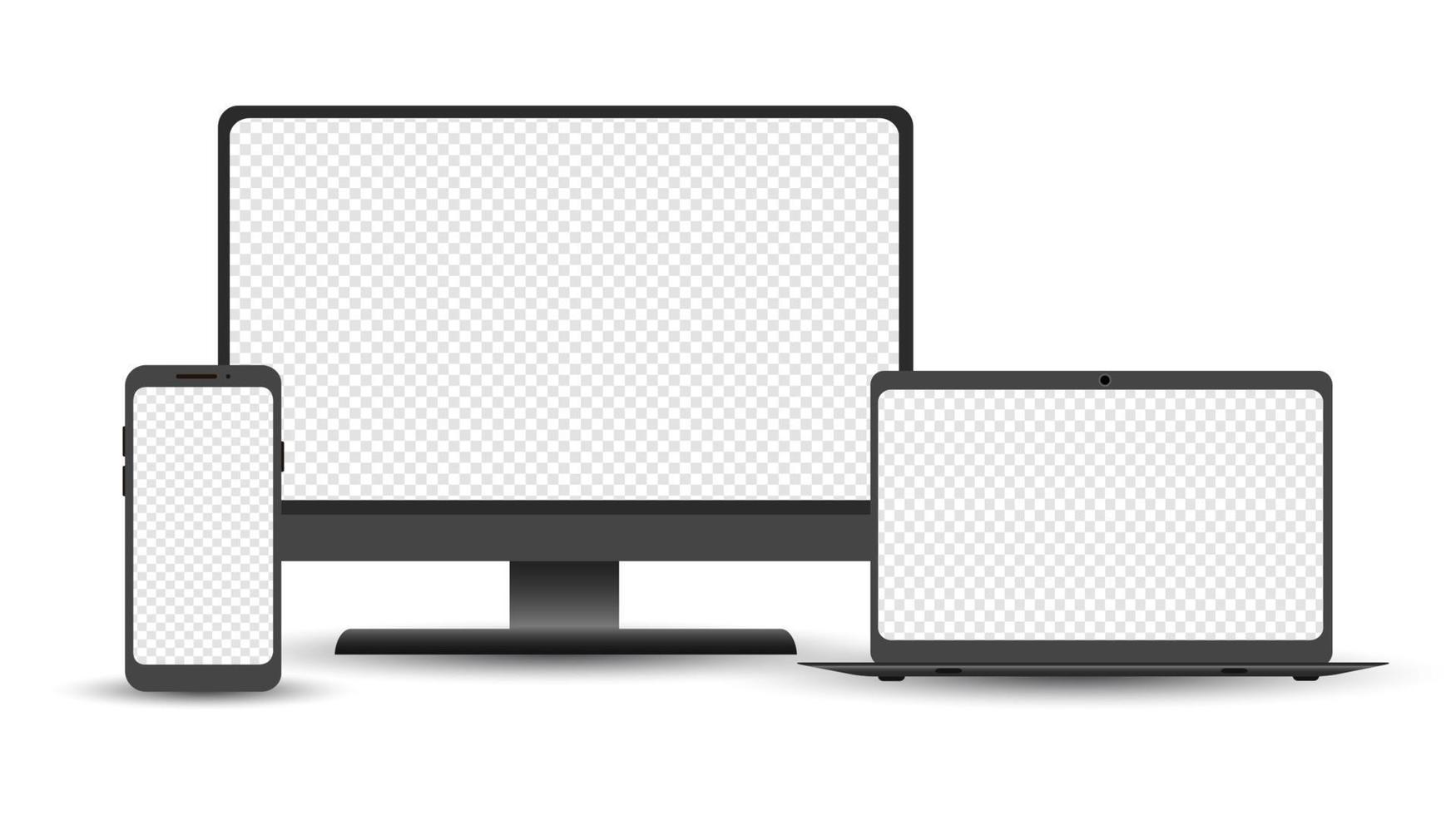 enhetsuppsättning - stationära, bärbara och smartphone-mall. elektroniska prylar isolerad på vit bakgrund. realistisk vektorillustration. vektor