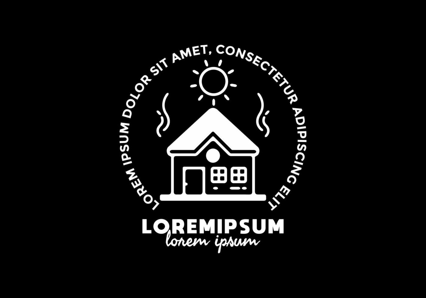 hus och sol linje konst illustration med lorem ipsum text vektor