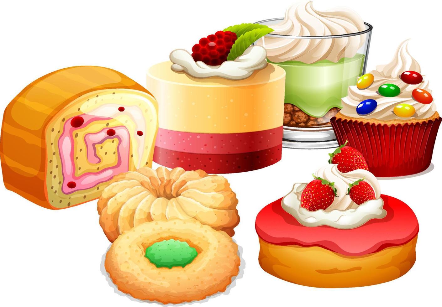 süße Bäckerei Dessert auf weißem Hintergrund vektor