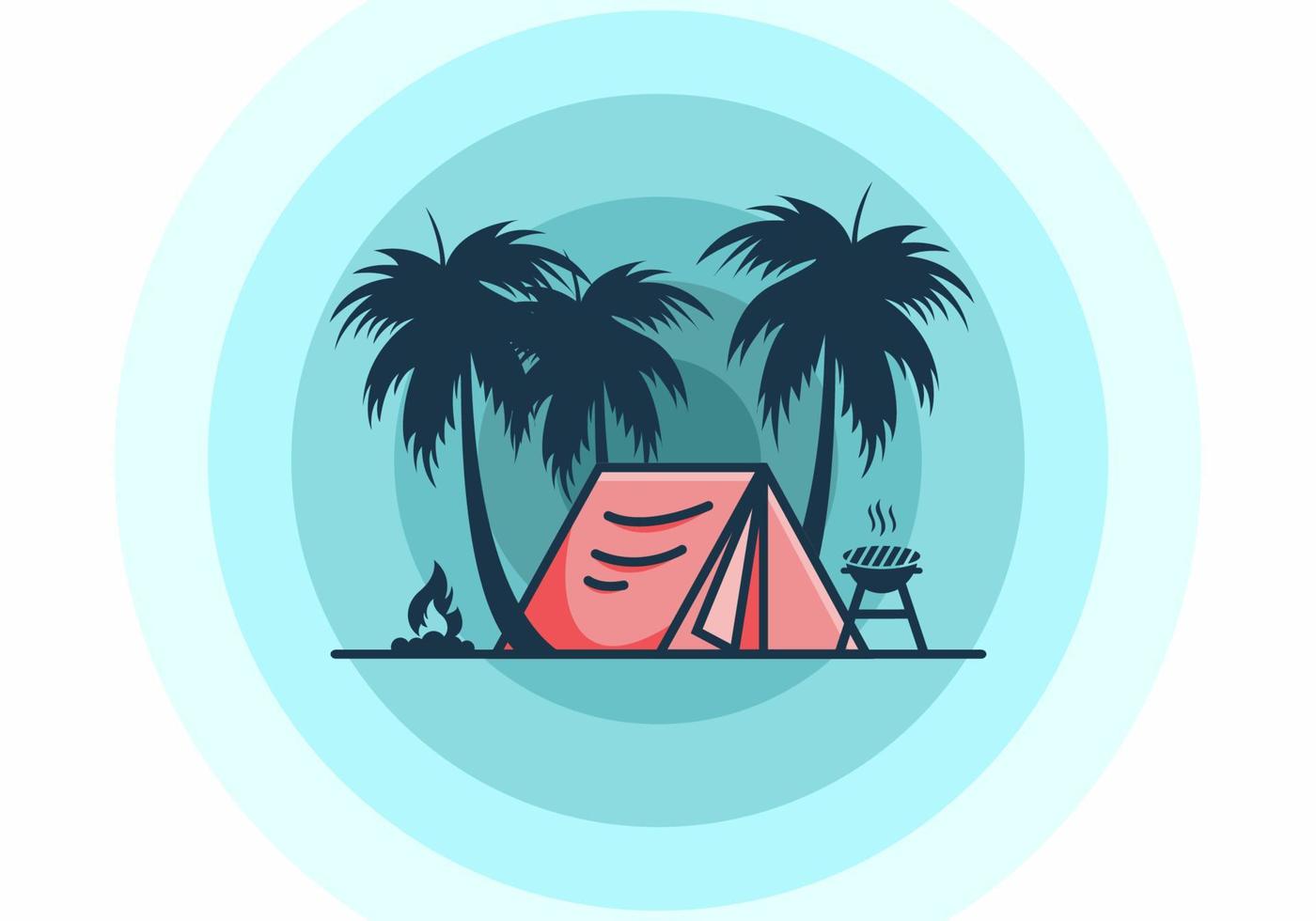 färgglada campingtält och kokospalmer illustration vektor