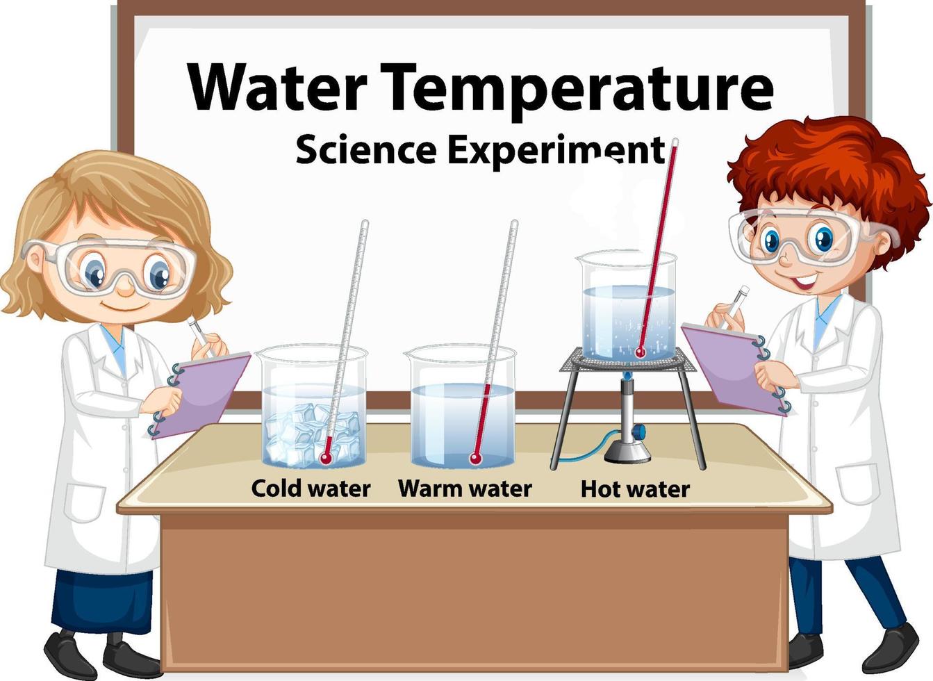 forskarbarn förklarar vattentemperaturexperiment vektor