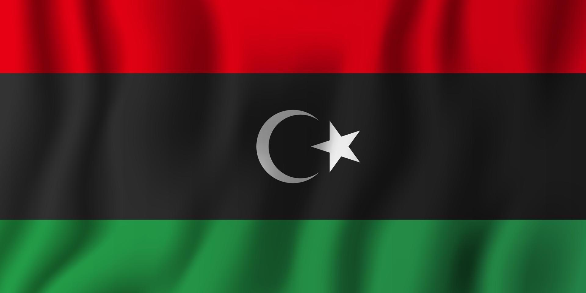 libyen realistische wehende flaggenvektorillustration. Hintergrundsymbol des nationalen Landes. Tag der Unabhängigkeit vektor