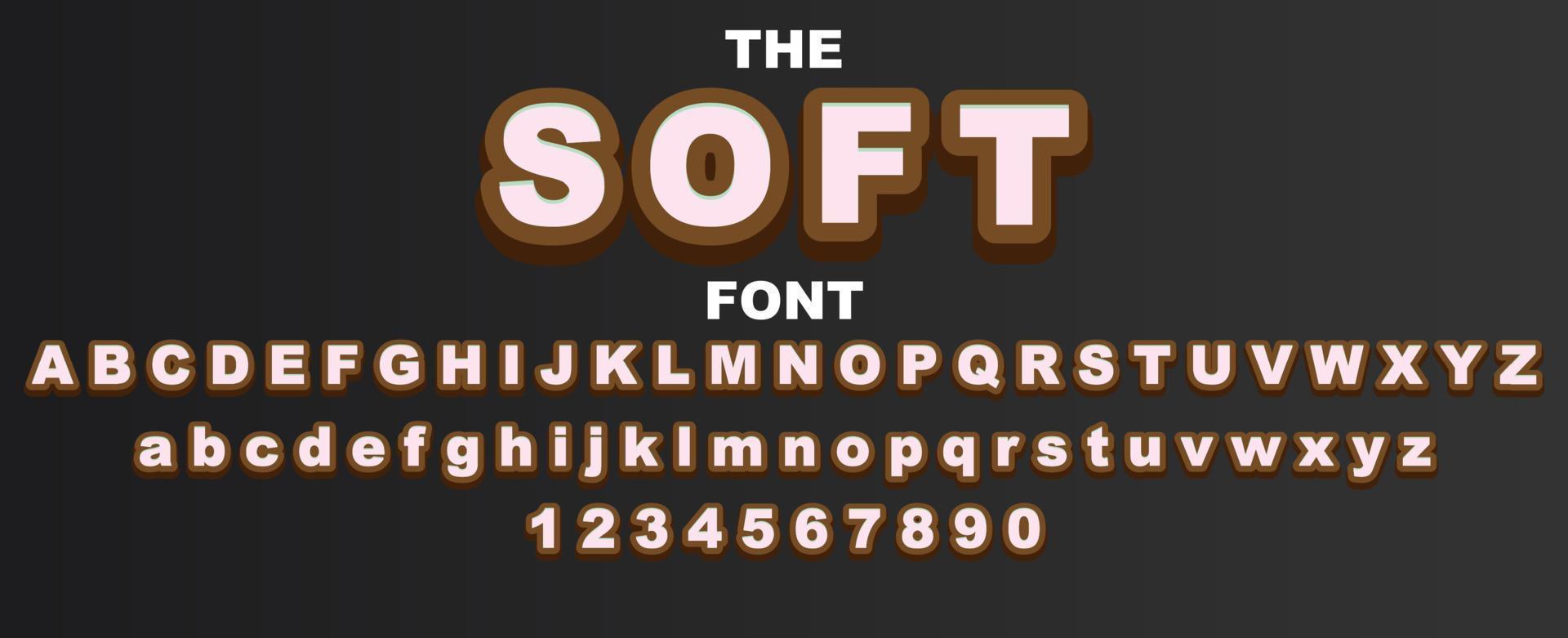 mjukt teckensnitt och alfabet med siffror. vektor typografi brev design.