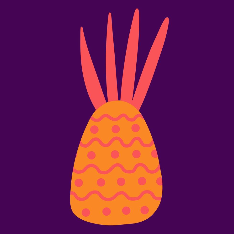 Ananas-Vektor-Symbol. helle exotische Früchte isoliert auf dunklem Hintergrund. flacher karikaturstil, handgezeichnetes farbiges gekritzel. vektor