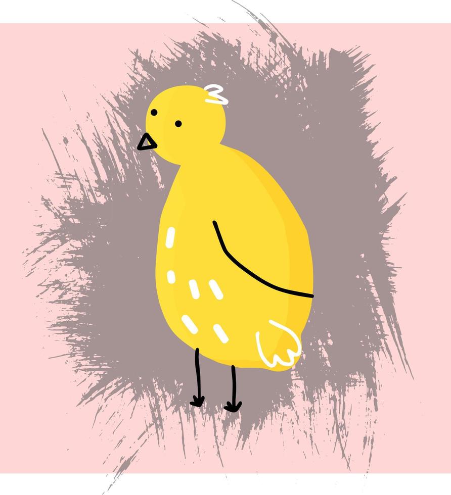 söt enkel gul chick isolerad vektor hand ritning på textur bakgrund