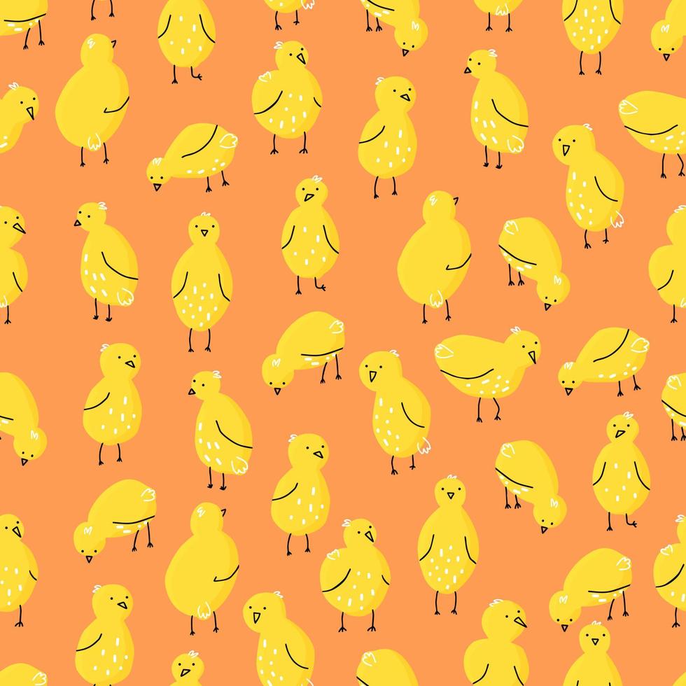 mönster med kycklingar i olika poser. vektor seamless mönster med söta små kycklingar på en färgad bakgrund