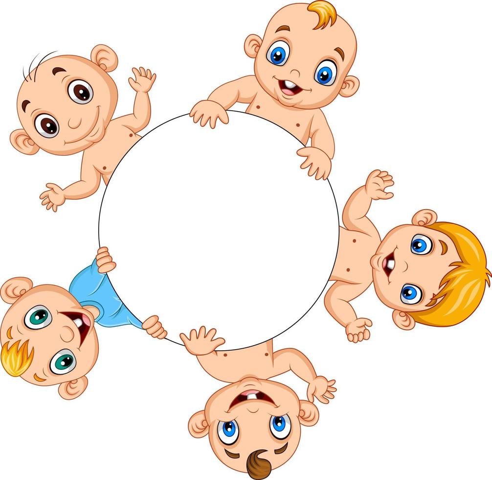 Gruppe von Cartoon-Babys mit leerem Kreisrahmen vektor