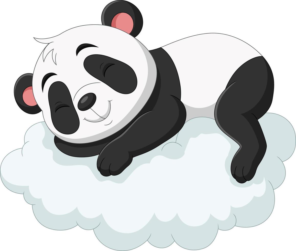 tecknad baby panda sover på molnen vektor