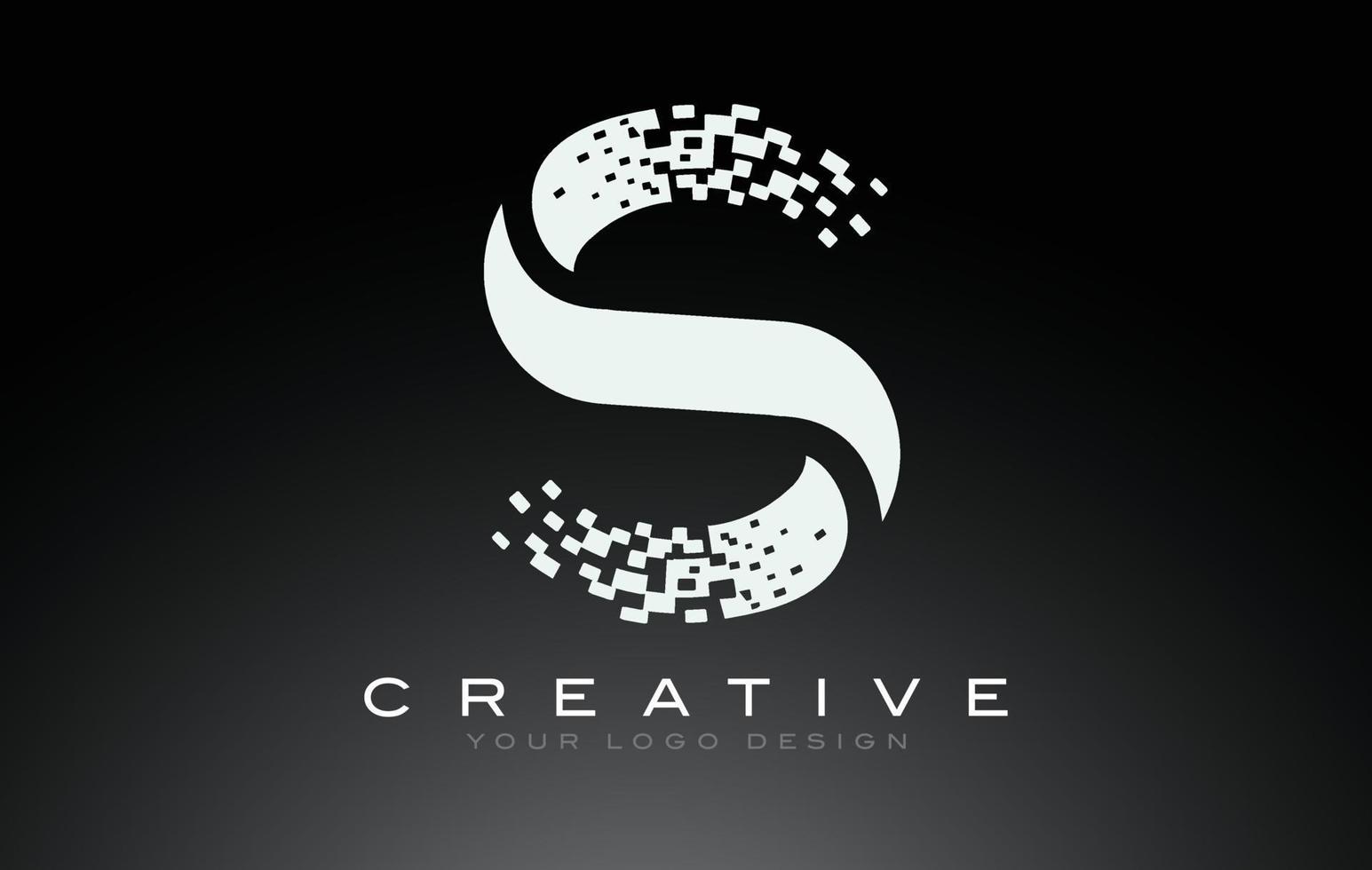 s logotypdesign för första bokstaven med digitala pixlar i svartvita färger. vektor