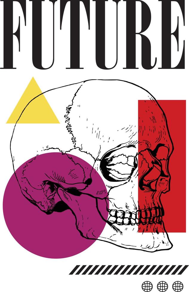 Future Skull T-Shirt-Design zum Drucken bereit vektor