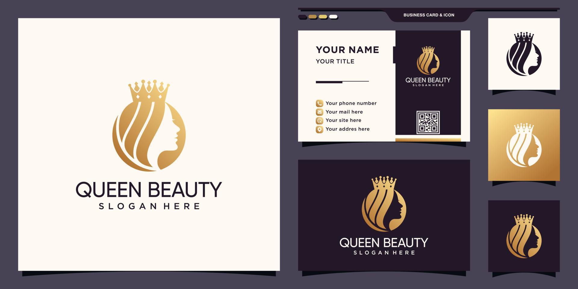 Queen Beauty Woman Face Logo mit kreativem Konzept und Visitenkartendesign Premium-Vektor vektor