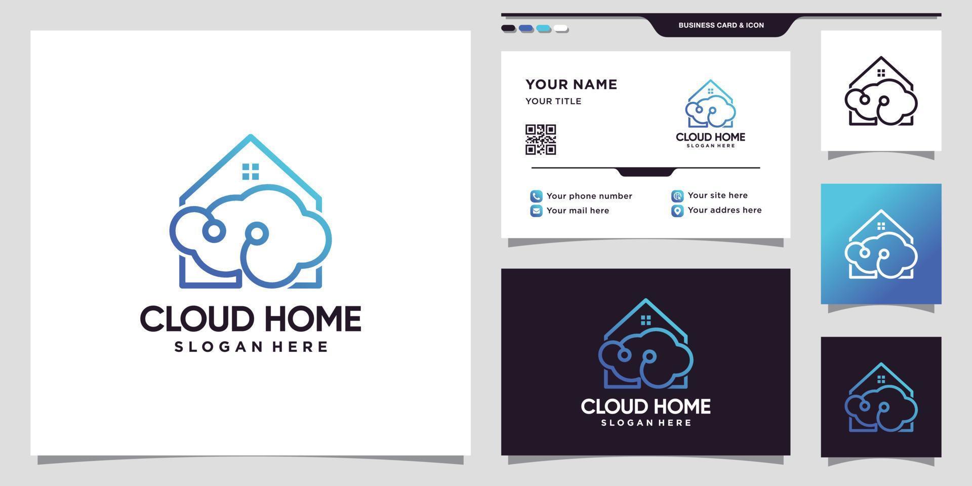 cloud- und home-logo-technologie mit line art style und visitenkartendesign premium-vektor vektor